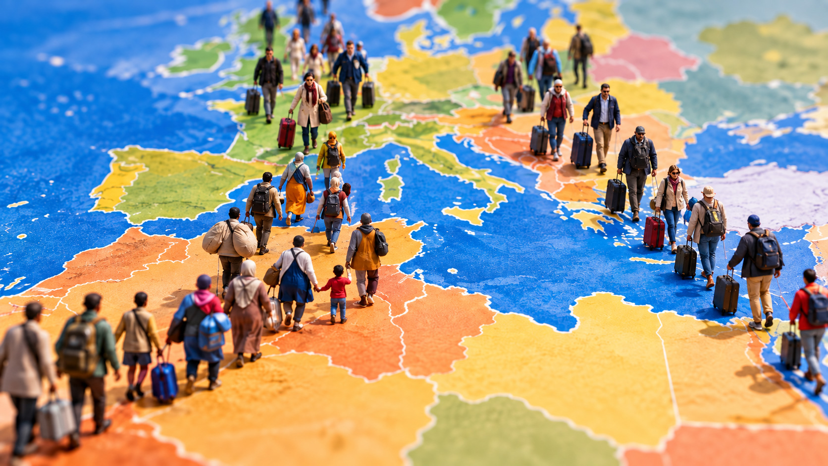 Weltkarte mit Migrationsbewegungen
