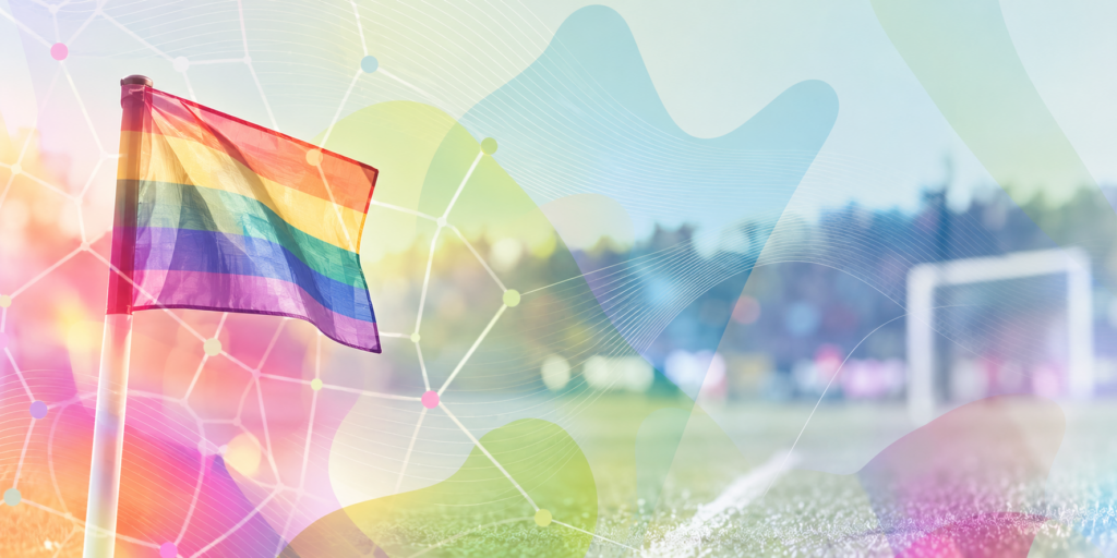 Pastellfarbener Regenbogen-Fußballplatz mit Netzlinien